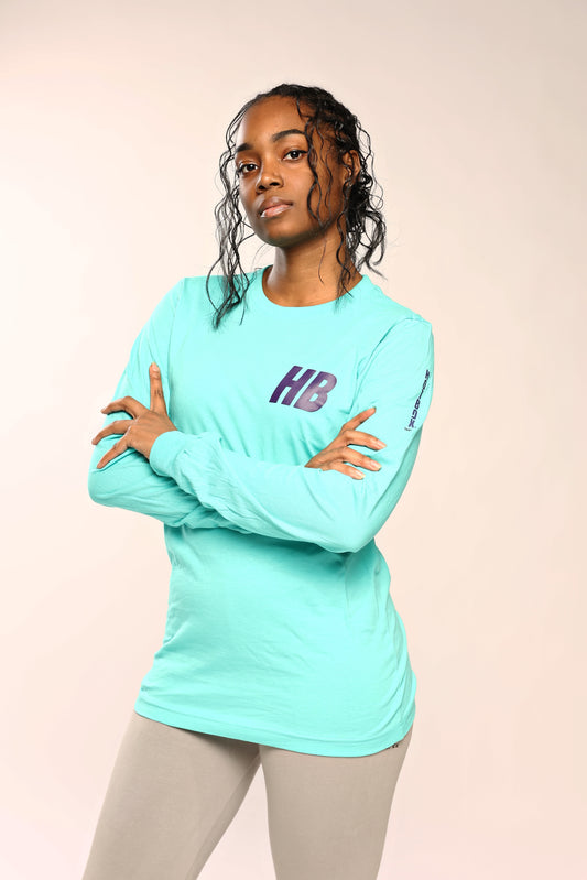 Woman's Aquamarine HB Monogram Long Sleeve Tee