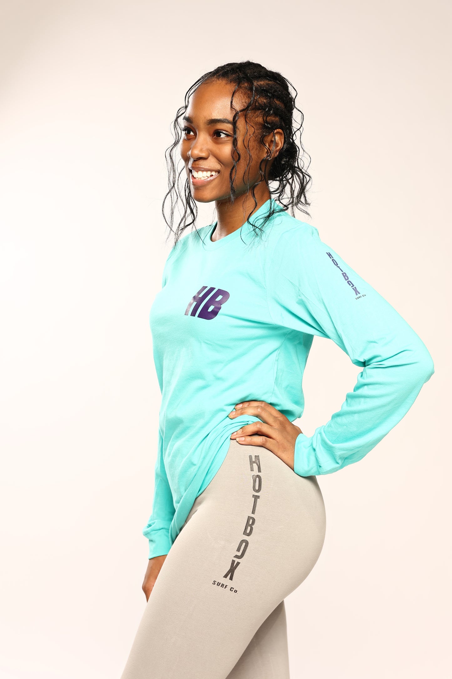 Woman's Aquamarine HB Monogram Long Sleeve Tee