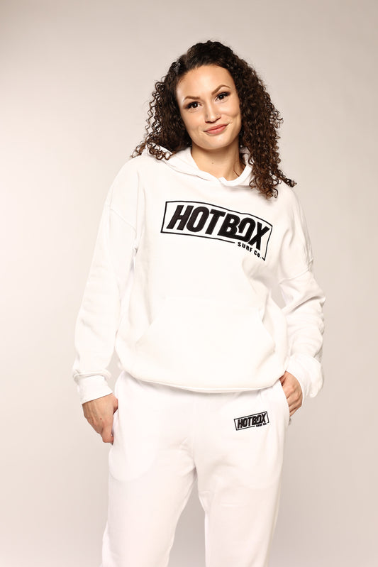 White Unisex Sweat Set with Big Black Logo Plus HotBox